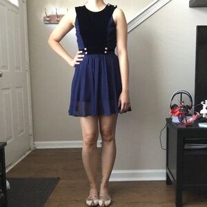 Modcloth Small Navy Sleeveless Velvet and Satin Dress NWOT